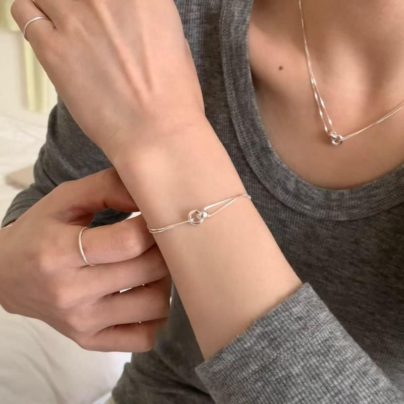 Sterling Double Layer Circular Charm Bracelet Women Minimalist Elegant Daily Wear Jewelry