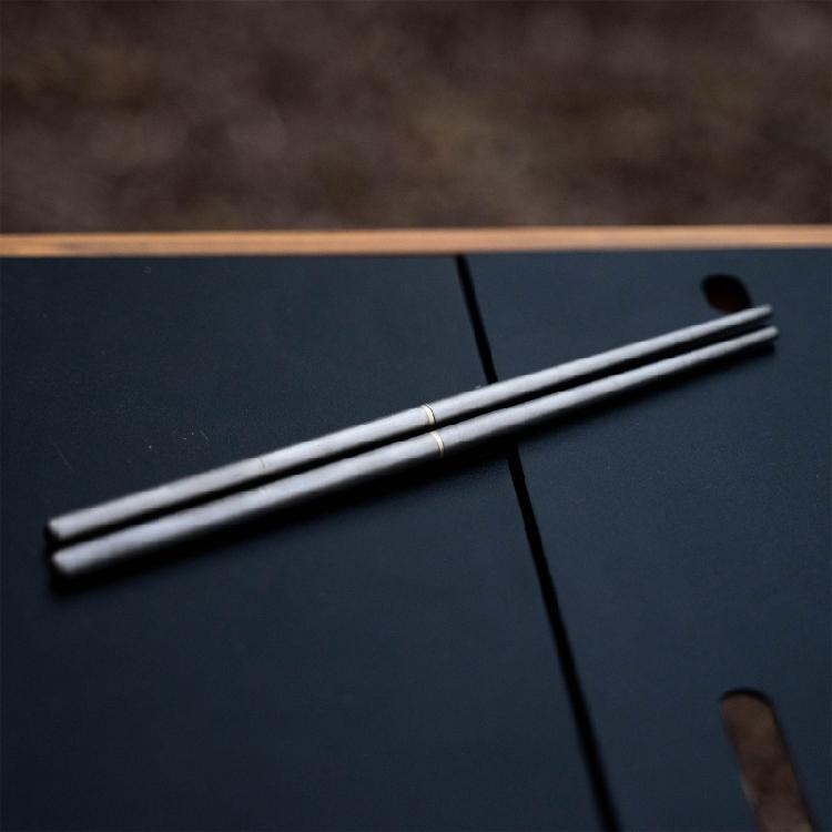 Foldable Titaniums Chopsticks With Front Grooves Nonslip Small Storage Folding Spoon Fork for Camping Activity