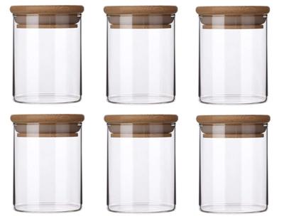 Morning Place Glass Condiment Jar with Bamboo Seasoning Bottle Sugar Condiment Pot for Kitchen of Lid, Set, Salt, Pepper, Shakers, (Set 6)