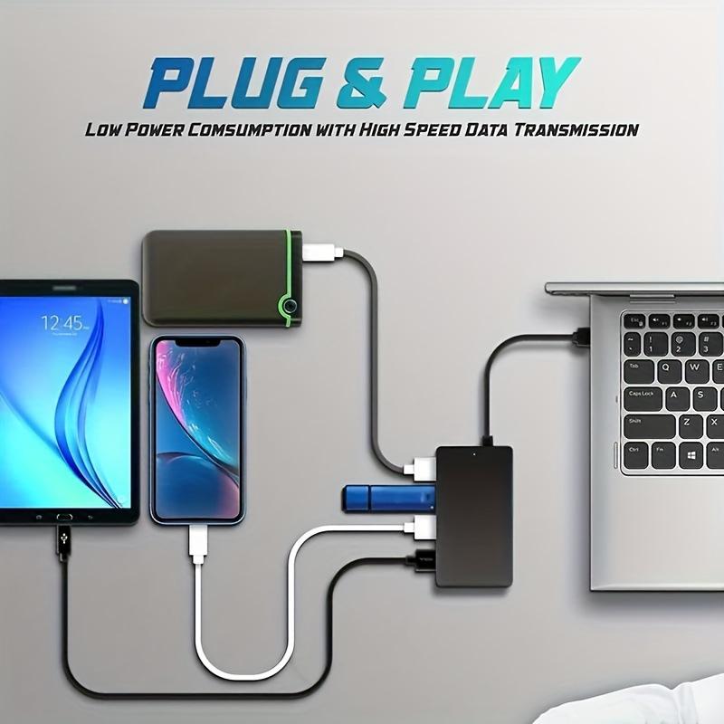 USB 3.0 High-Speed 4-Port Hub and Hard Drive Dock, Plug-and-Play Splitter