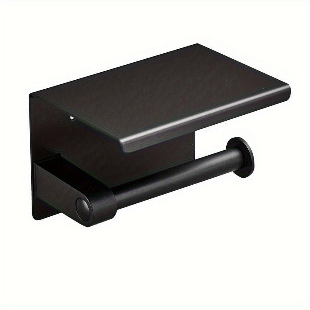 Toilet Paper Holder with Phone Shelf, Wall Mounted Stainless Steel Tissue Dispenser, Bathroom Single Roll Toilet Paper Holder