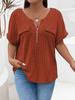 New solid color plus size women's blouse zipper short-sleeved fake pocket pullover T-shirt loose