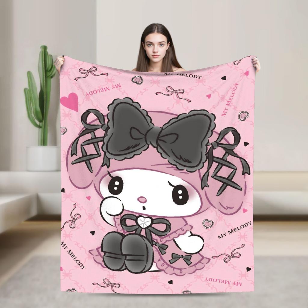 Kawaii My Melody Blanket Flannel Spring/Autumn Anime Multifunction Warm Throw Blanket for Sofa Car Rug Piece