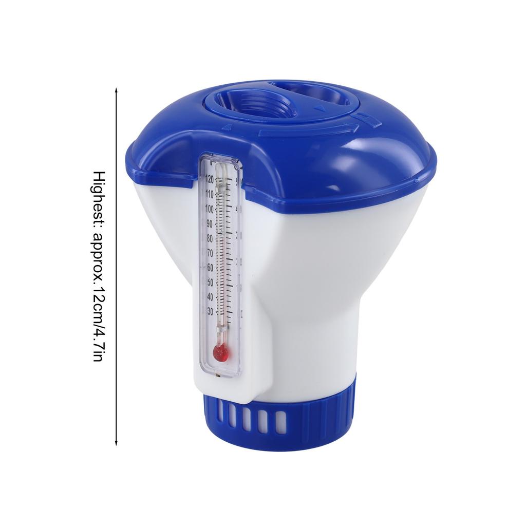 Swimming Pool Floating Dispenser with Built In Temperature Gauge for Tablets