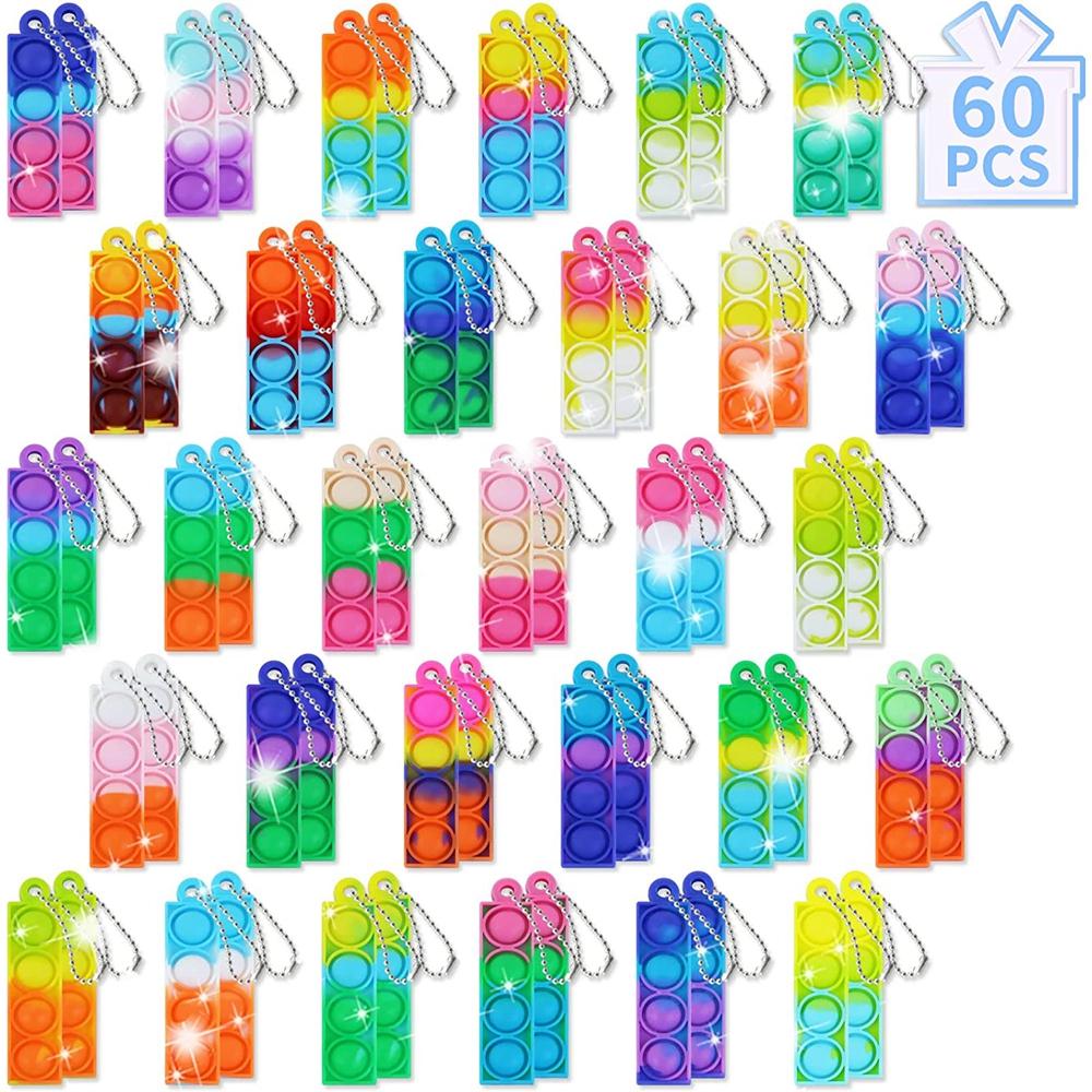 

60PCS Mini Pop Keychain Bubbles Party Favors Fidget Toys Stress Relief Sensory Toys for Autistic Children Classroom Prizes Gifts