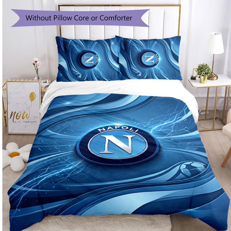 Set Lenzuola 3 Pezzi Stampato Napoli FC Traspirante Copripiumino con Federe Biancheria da Letto Decorativa per Camera da Letto Casa