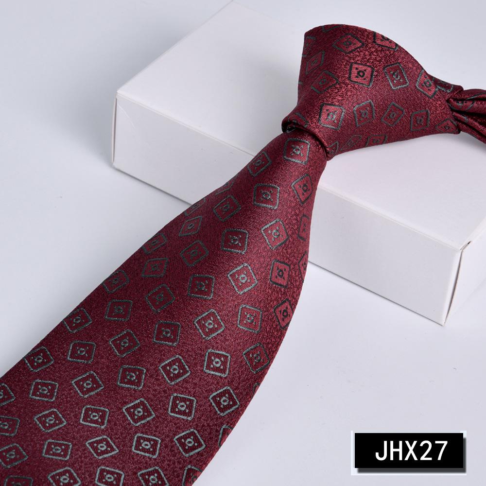 Men's Burgundy Striped Jacquard Formal Business Tie, 8cm Handmade Tie Decoration
