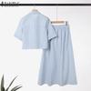 ZANZEA Women Short Sleeve Blouse and Skirts Summer Stripe Two Piece Suit Sets