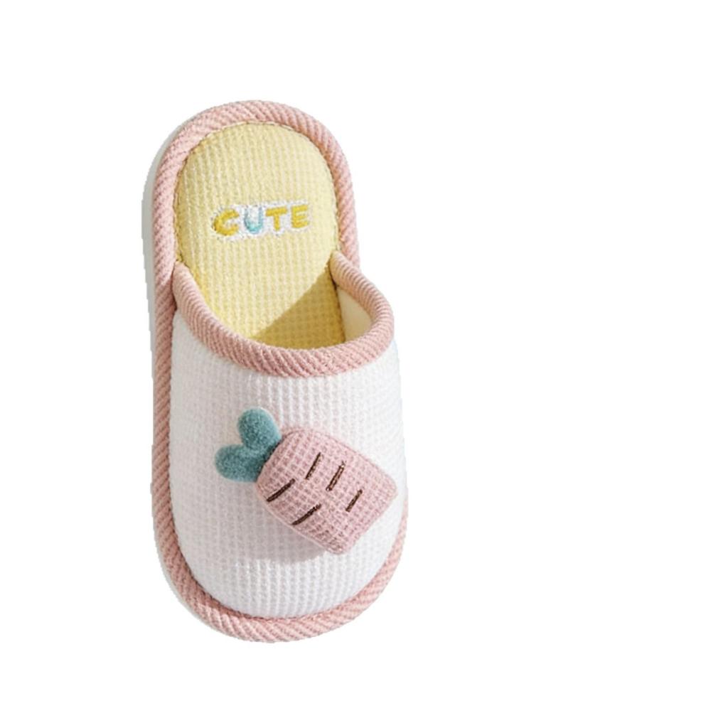 Kids' Radish Rabbit Non-Slip Slippers - Silent Cartoon, Breathable, Linen, Autumn Winter Indoor Shoes for Girls & Parent-Child Matching