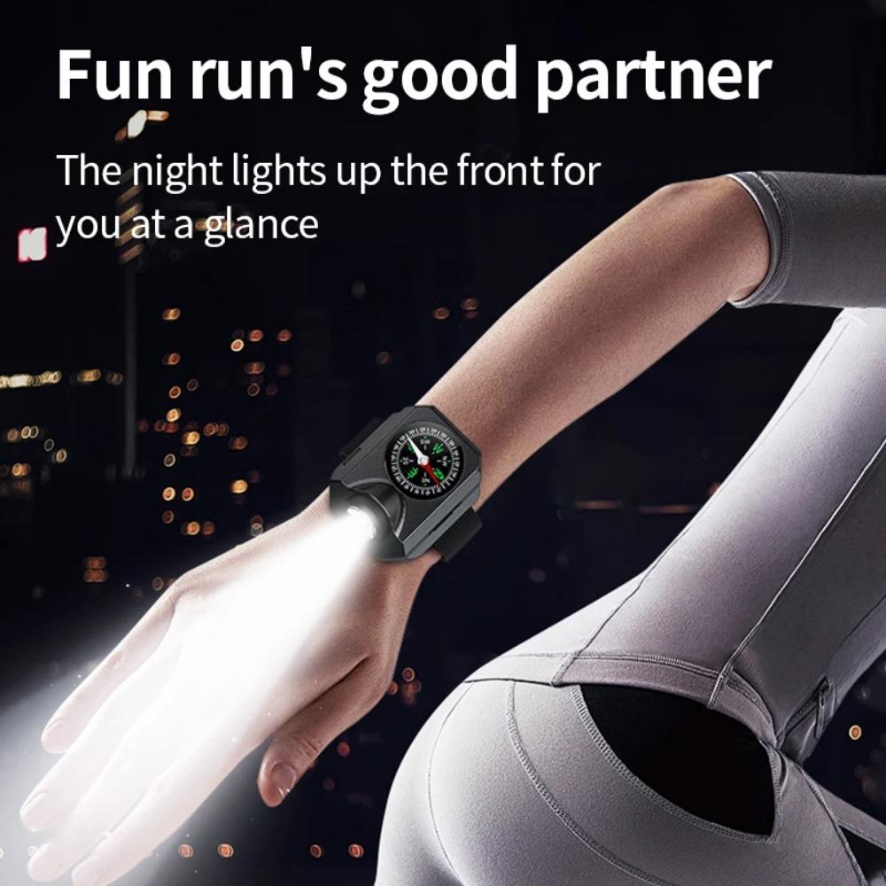 Wrist LED Light Wristwatch Flashlight with Compasses Rechargeable Outdoor Bracelet Flashlight Tactically Torch Camping Running