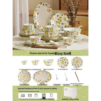Set de Veselă Ceramică Florală cu 38 de Piese