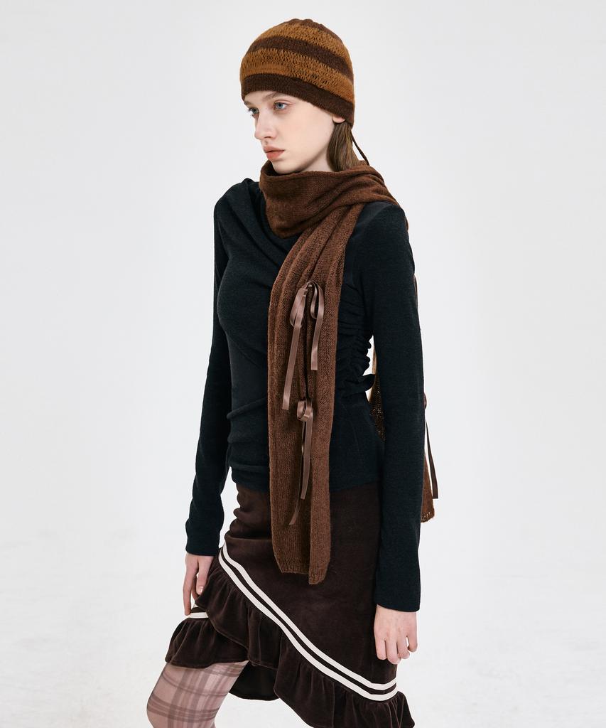 Kimjisu Ribbon Tied Beanie _ Brown