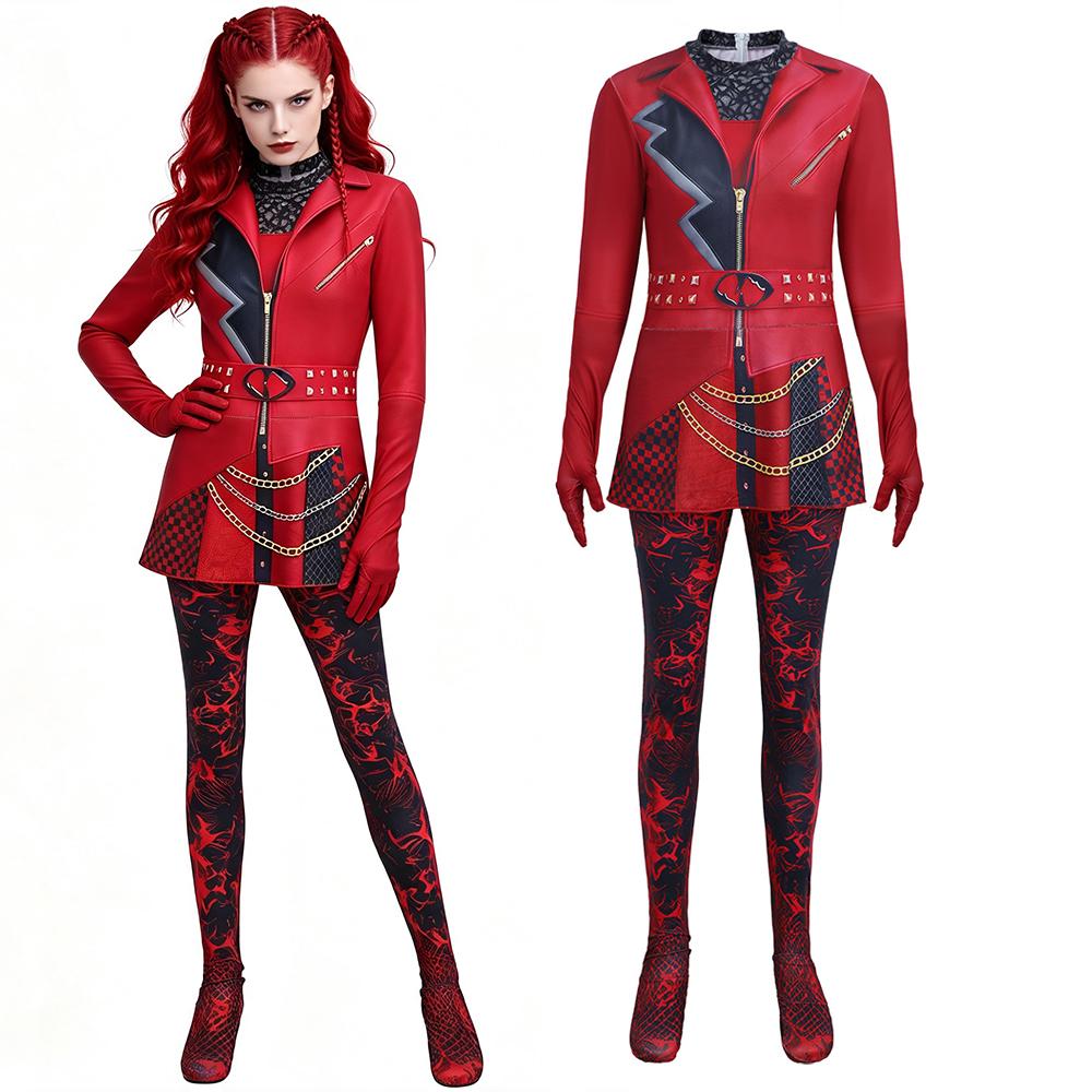 Movie Cosplay Costume Women's Red And Black Punk-style Jumpsuit With Cool 3d Digital Print Patterns For Halloween Costumes