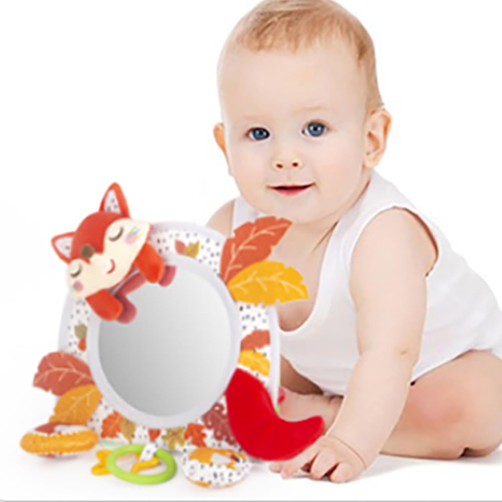 Caterbee Stroller Car Activity Animal for Baby Visual Development Toy & Mirror, Design, 0-36 Months, (Fox)