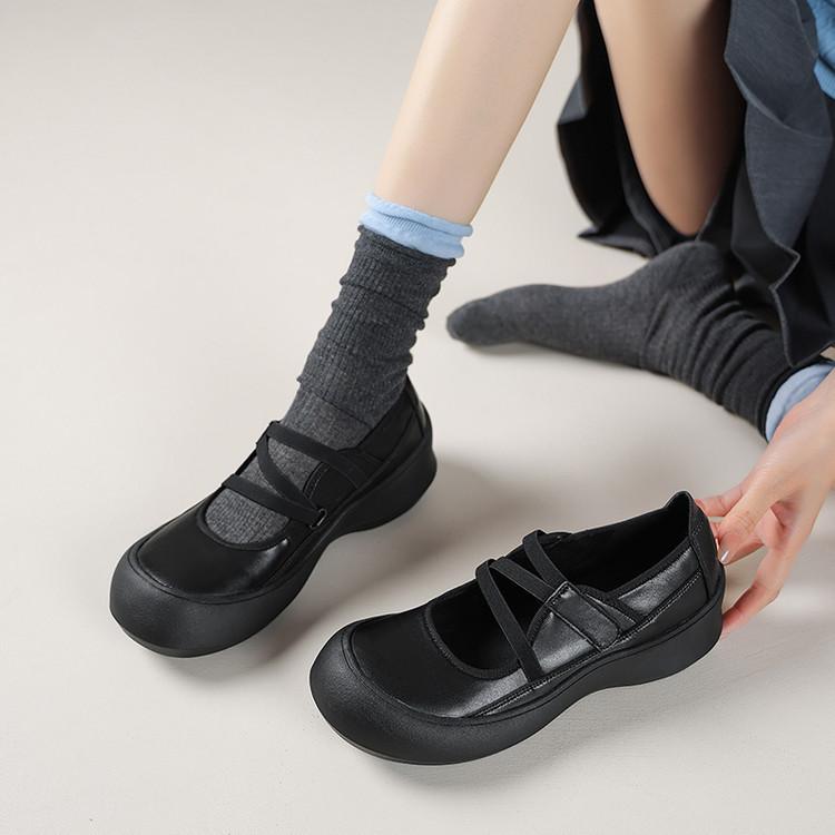 European Station Thick-soled Round Head Big Head Shoes Women's Autumn and Winter New Muffin Sole JK Uniform Small Leather Shoes Thick Heel Single Shoe