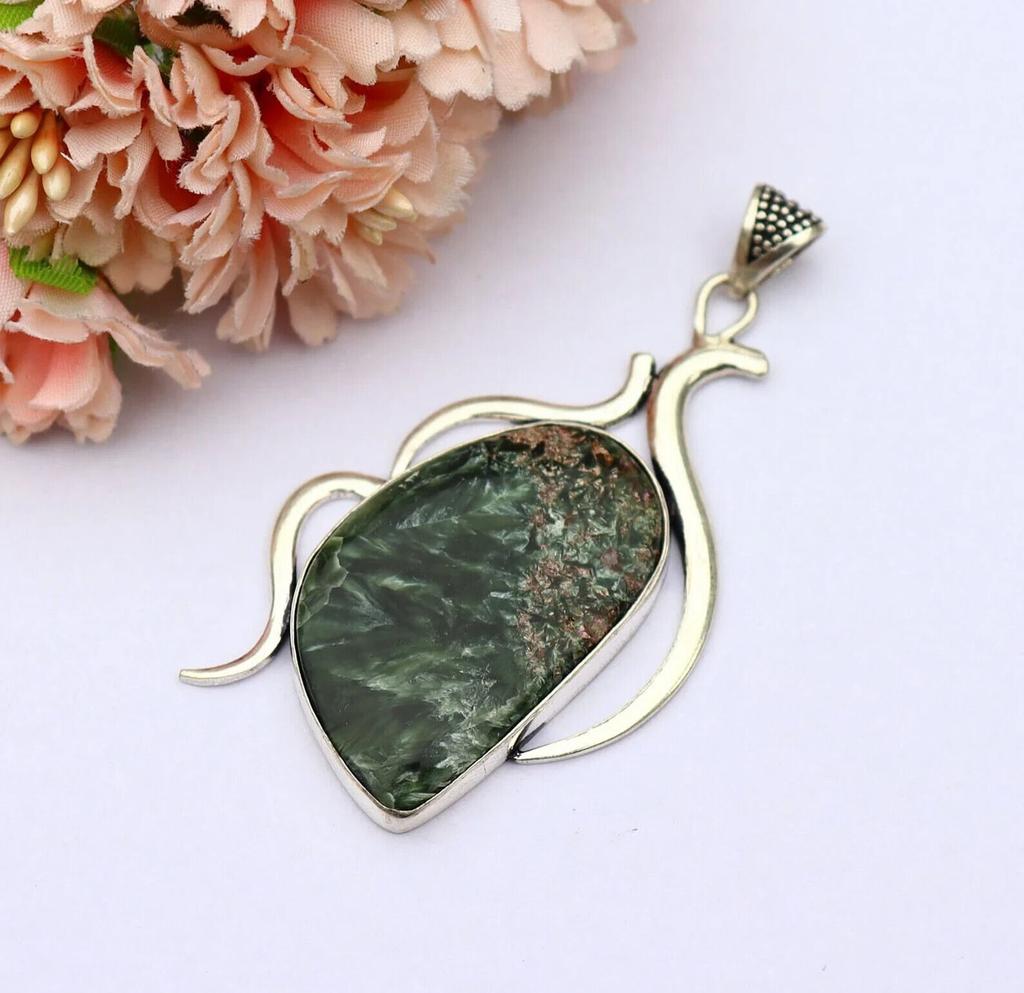 Seraphinite Pendant/ Seraphinite Necklace/ Green Seraphinite Pendant