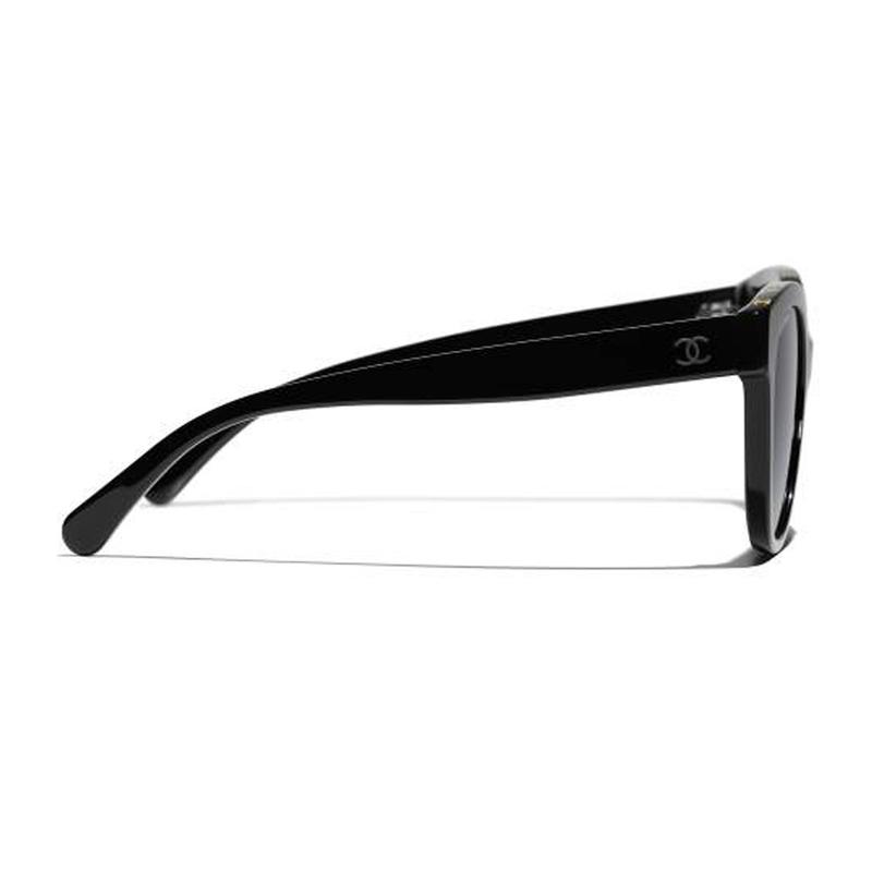 Chanel Letter Decorated Visor Acetate Frame Butterfly Sunglasses Women's Black