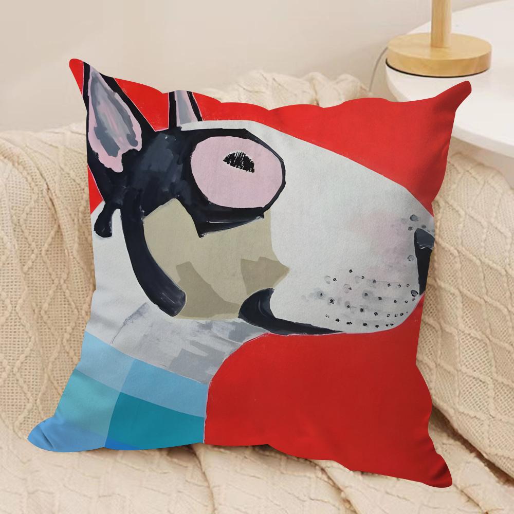 CartoonBull Terrier Series Cushion Cover Silky Short Plush DoubleSided Printed Pillow Case for Sofa All Seasons Home Decor Gift