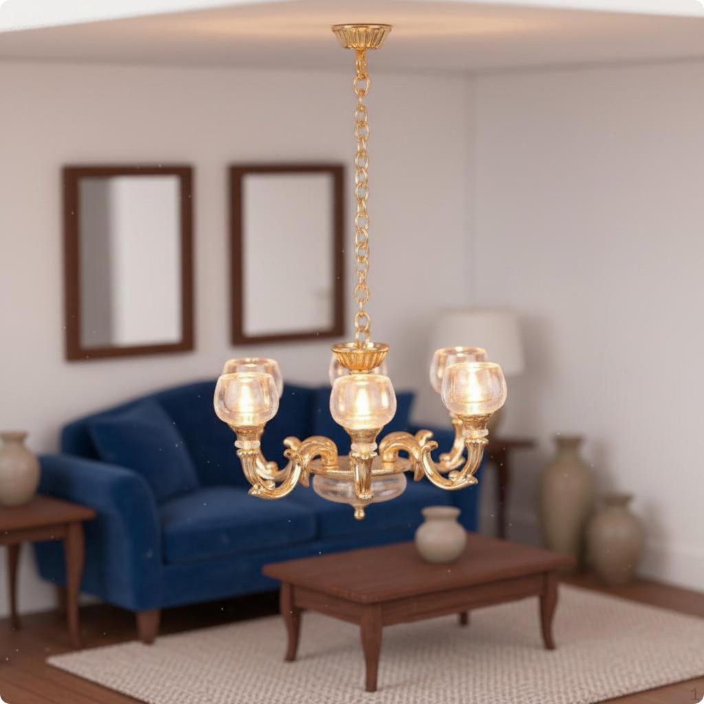 Dollhouse Overhead Lamp Alloy Material Chandelier Micro Scene Prop Vintage