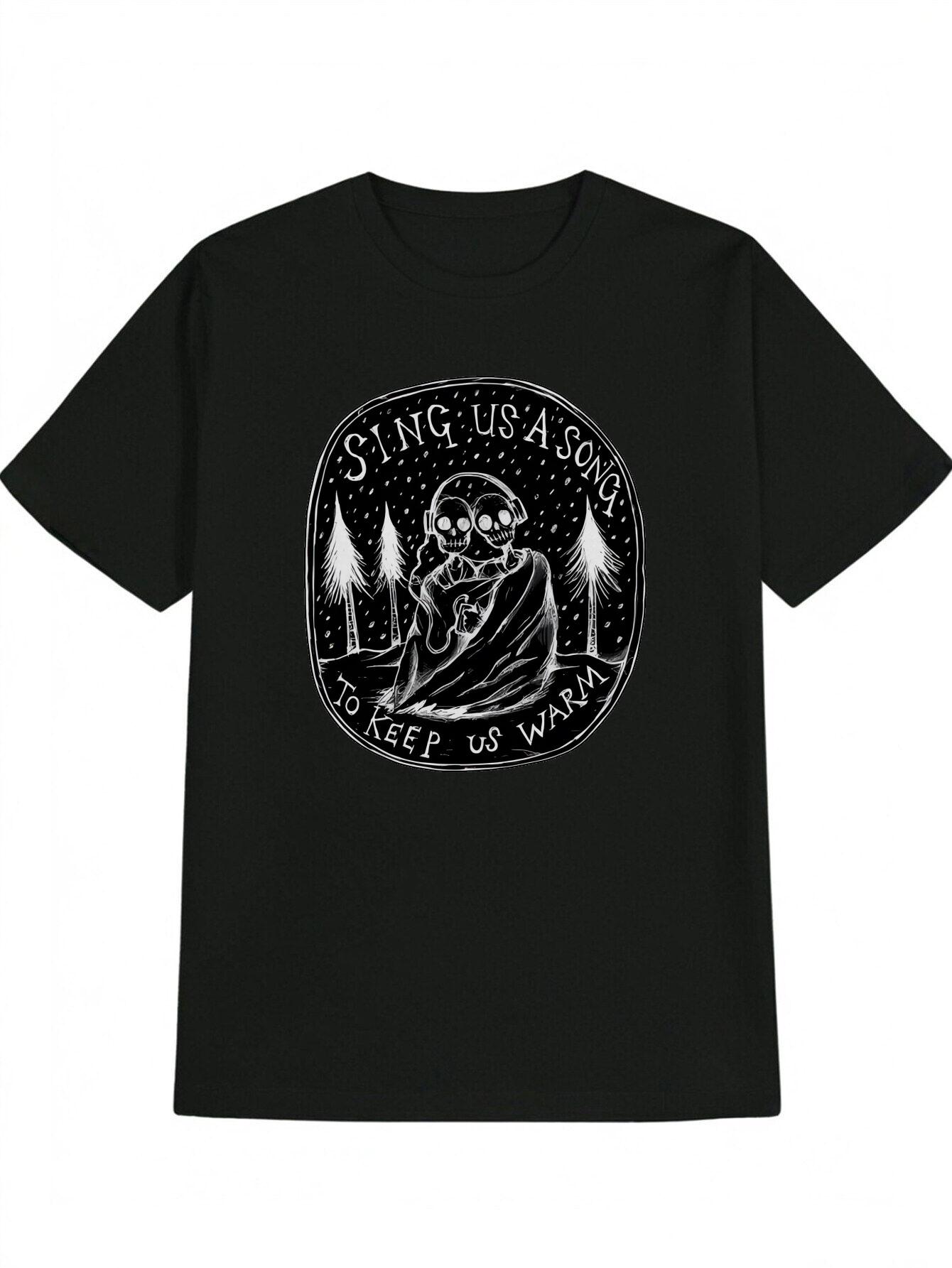 Casual Skull Headphones Graphic T-shirt - Black S