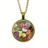 Vintage Antique Gold Plated Colorful Sweet Pea Flower Glass Pendant Necklace For Women Jewelry