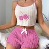 Summer 2pcs Pajamas Set for Women Casual Simple Ground Wool Halter Vest Shorts Set Home Wear Sleepwear Loungerwear