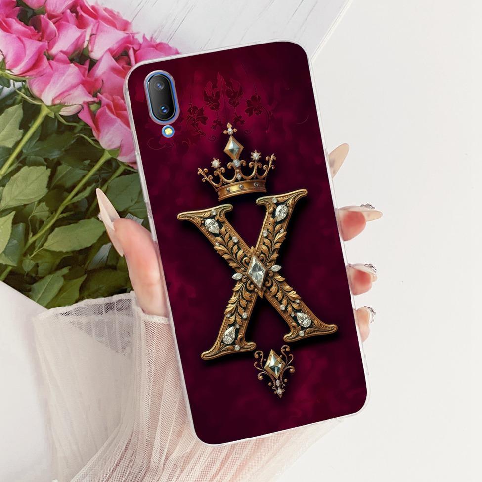 

Transparent For Vivo V11 Cover For Vivo V11 Pro Case Luxury Crown A-Z Letters 2D Flat Pattern Soft Phone Case 1804 1806 1814 Vivo V11