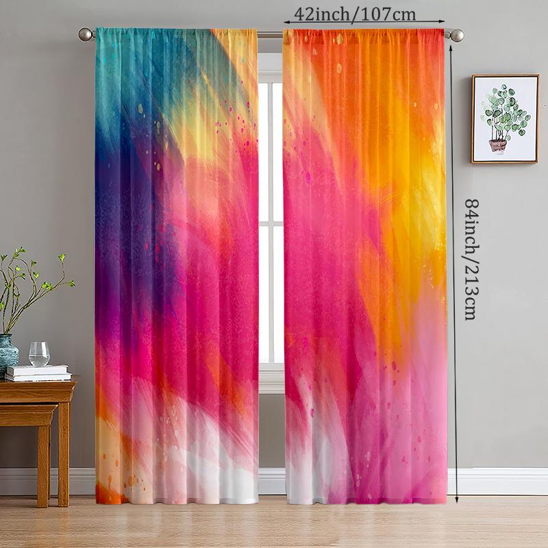 

2pcs-of Colorful gradient colors printed curtains pole bag curtains bedroom and living room home decoration room decoration 100*130 Grommet Top 1pcs