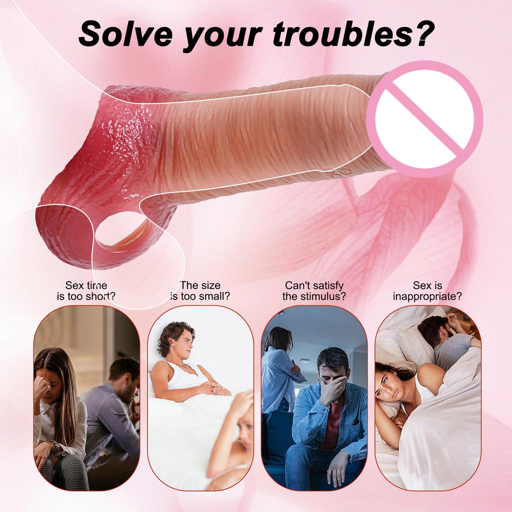 Realistic Penis Enlargement Sleeve Male Dick Cover Masturbador Masculino Dick Bondage Extender Ejaculate Sex Toys for Men 18+