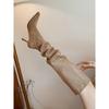 Pointed Retro Korean Suede Stiletto Stacking Boots Pleated Western Boots Long Boots