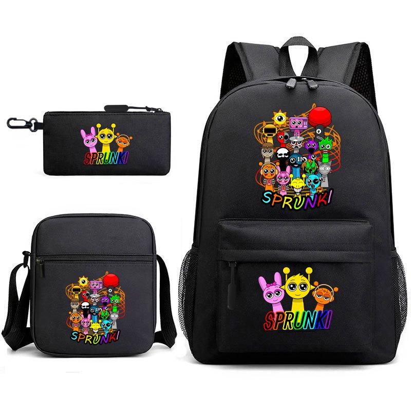 Sprunki Student Starry Sky School Bag Three-piece Rhythm Box Teen Backpack Men's and Women's Casual L