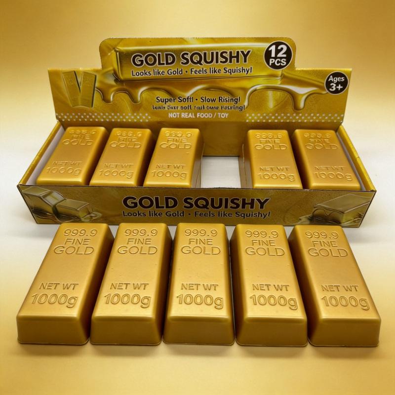 New Gold Butter Stick Squishy Slow Rebound for Decompression Stress Relief Gold Bar Squeeze Relief Fidget for Party Gift Favors