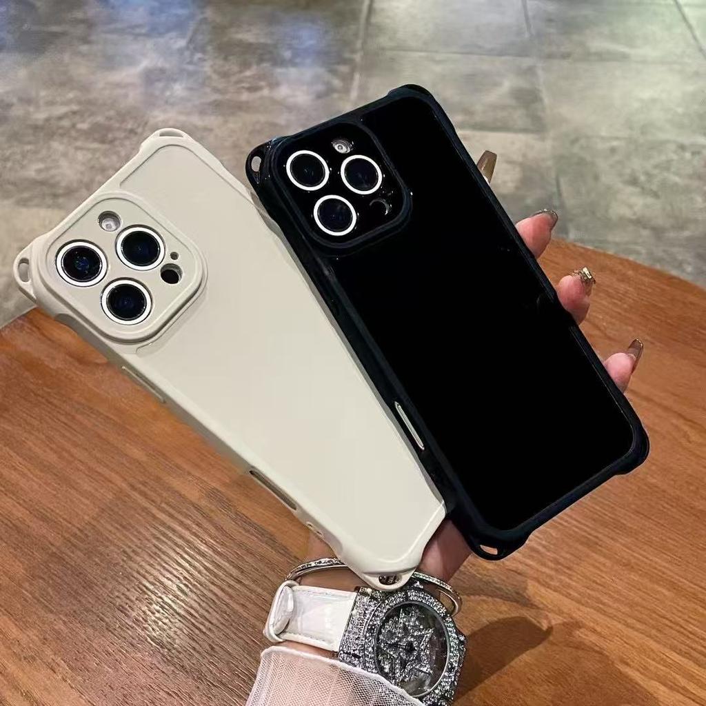 Applicable To Apple 16promax Mobile Phone Case 15 Four Corners Anti-drop Lanyard Hole 13 Soft Case Tpu Solid Color Simple