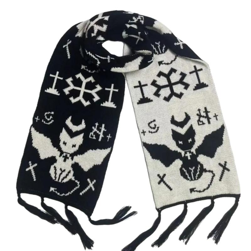 Sciarpa da Collo alla Moda Sciarpa Lunga Lavorata a Maglia Anni 2000 Adolescenti Sciarpa con Motivo Teschio Accattivante