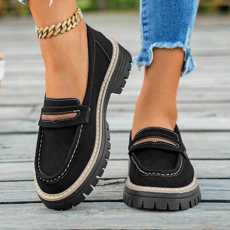 Women's Loafers Fall New Casual Slip-On Platform Single Shoes Retro Versatile Lazy Shoes