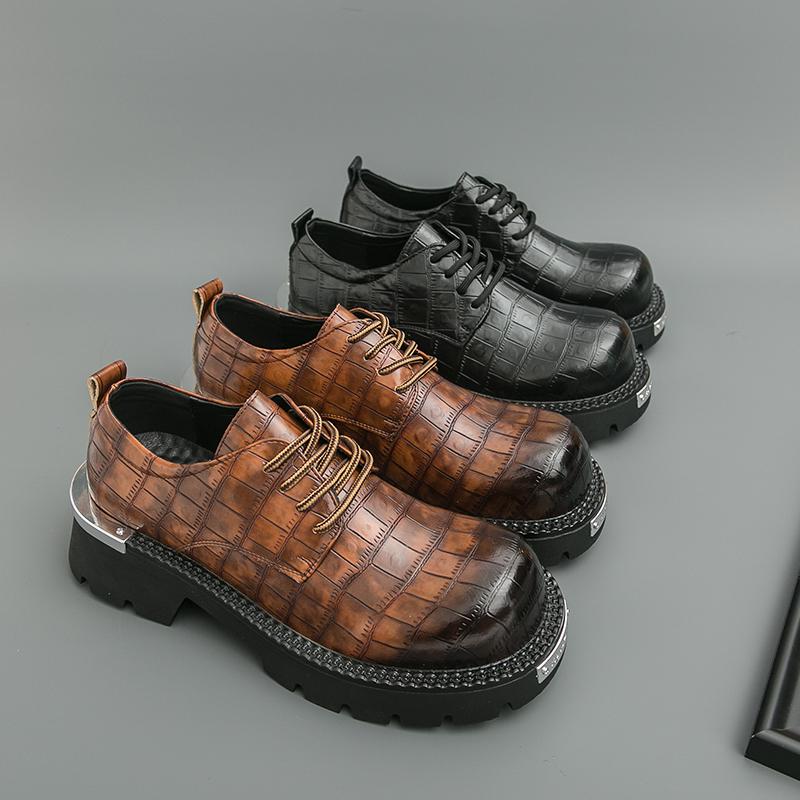 Fashion Classic Men Thick-soled Derby Shoes Black Brown Men Casual Comfortable Breathable Fashionable Big-headed Shoes Social Shoes Men