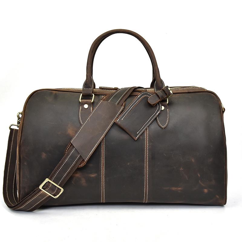 Large-Capacity Men'S Leather Handbag, One-Shoulder Oblique Span Bag, Cowhide 20-Inch Luggage Bag, Outdoor Sports Fitness Bag, Men'S
