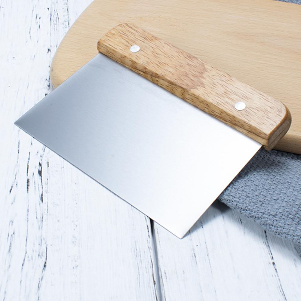 Stainless Steel Dough Scraper and Portioning Tool with Wooden Handle