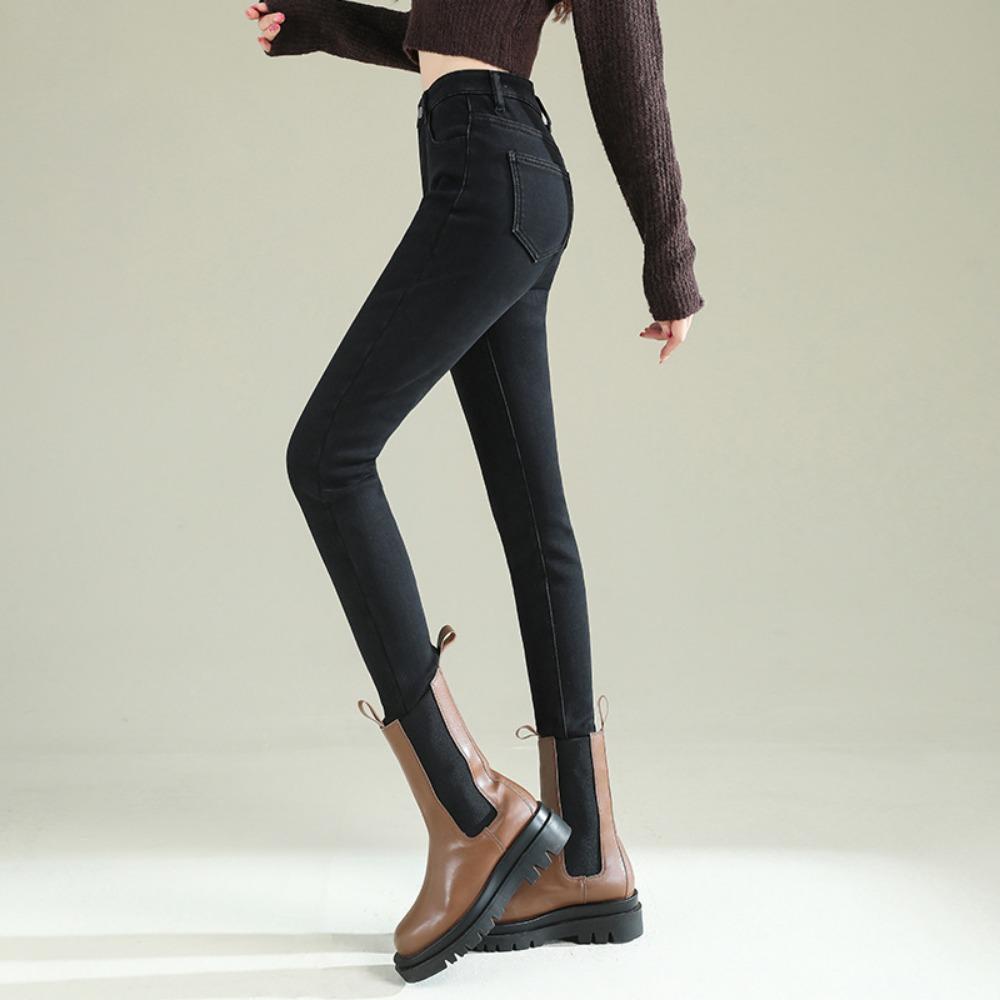 Casual versatile high-waisted elastic small-footed jeans women's autumn and winter slim-fitting and thin pencil pants