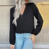 YYFS Women's Fashion Casual Summer Spring Solid Color Print Long Sleeve V-Neck Blouses & Shirts