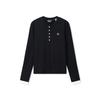Heritage Color Block Henley Ribbed Fashion Versatile T-Shirt Women Tops Legendary-Blue F11W648201FNV