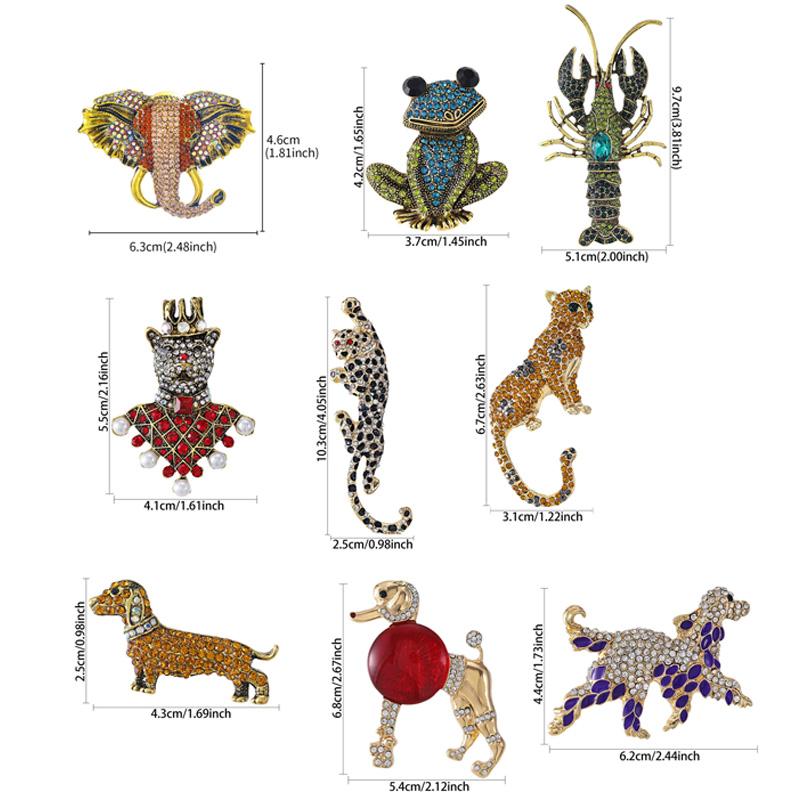 1PC Rhinestone Baroque Style Bear Shrimp Shape For Women Girls Animal Brooches Vintage Coat Suit Accessories Elephant Frog