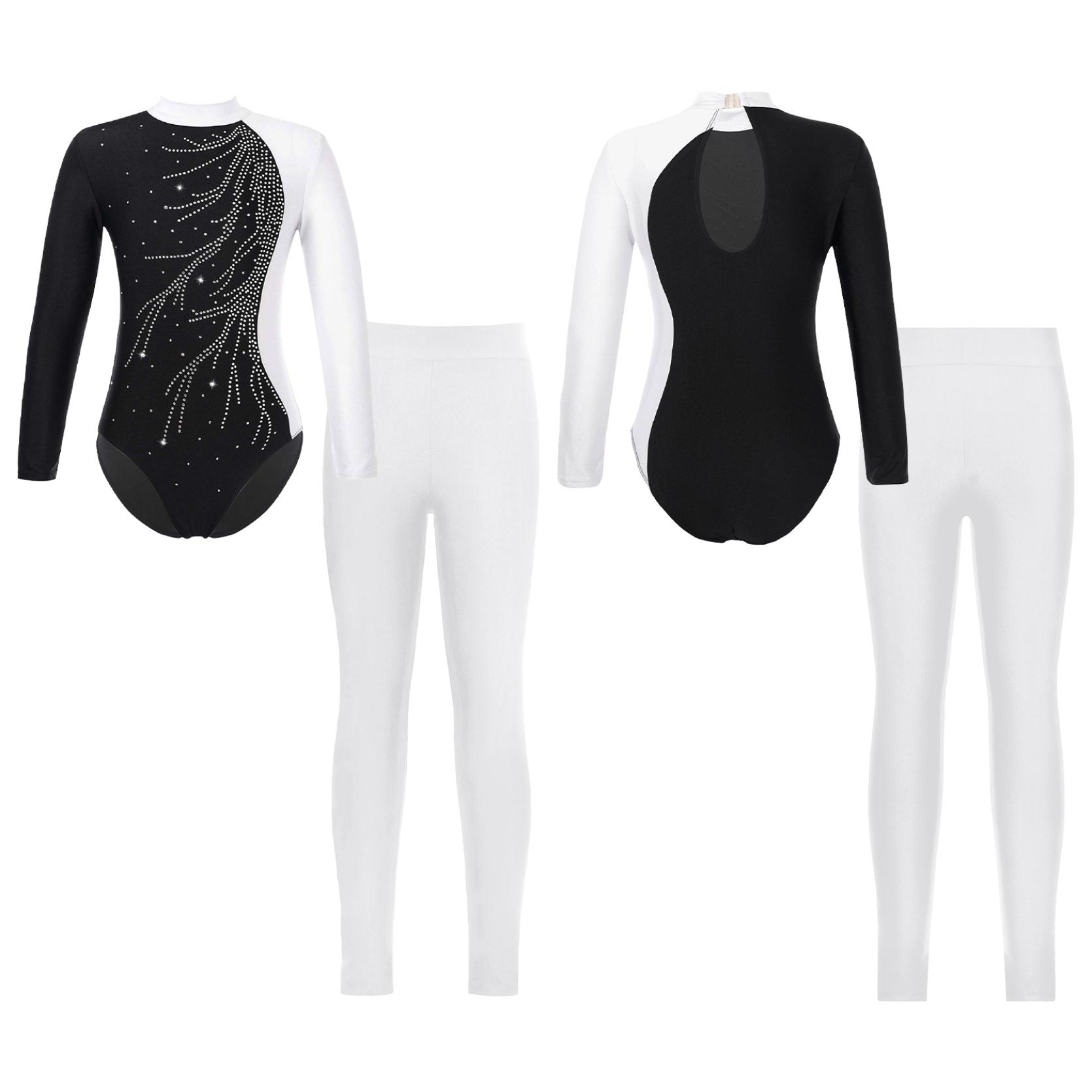 

Детский костюм для гимнастики и катания на коньках для девочек, трико и леггинсы с длинными рукавами и воротником-стойкой 7-8 Years