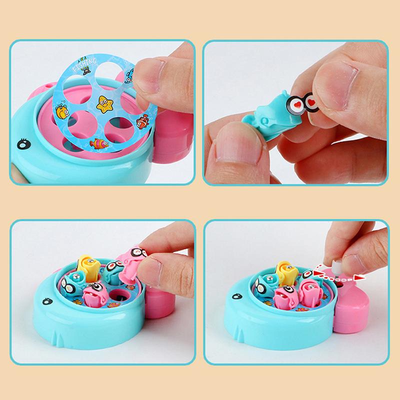 Portable Board Game Mini Fishing Toy Clock Work Power Realistic Fish Rod Interactive Toy For Kids Toddler Children Gift