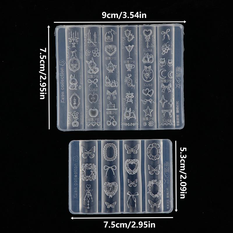 Silicone Nail Art Mold Cartoon Lace Bow Rabbit Cute Candle Moon Flower Strawberry Nail Art Diy 3D Decoration Mold Design Tools