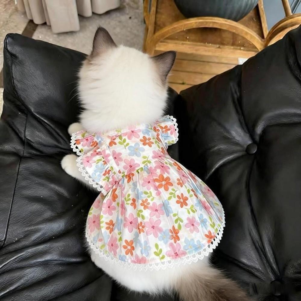 Summer Puppy Skirt Floral Print Corgi Teddy Clothes New Cat Dog Skirt  for Small Dog