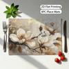 4pc S Elegant Floral Luxury Golden Accented Magnolia Graphic Placemat Set Boho Modern Rectangular Dining Mat for Home Decor