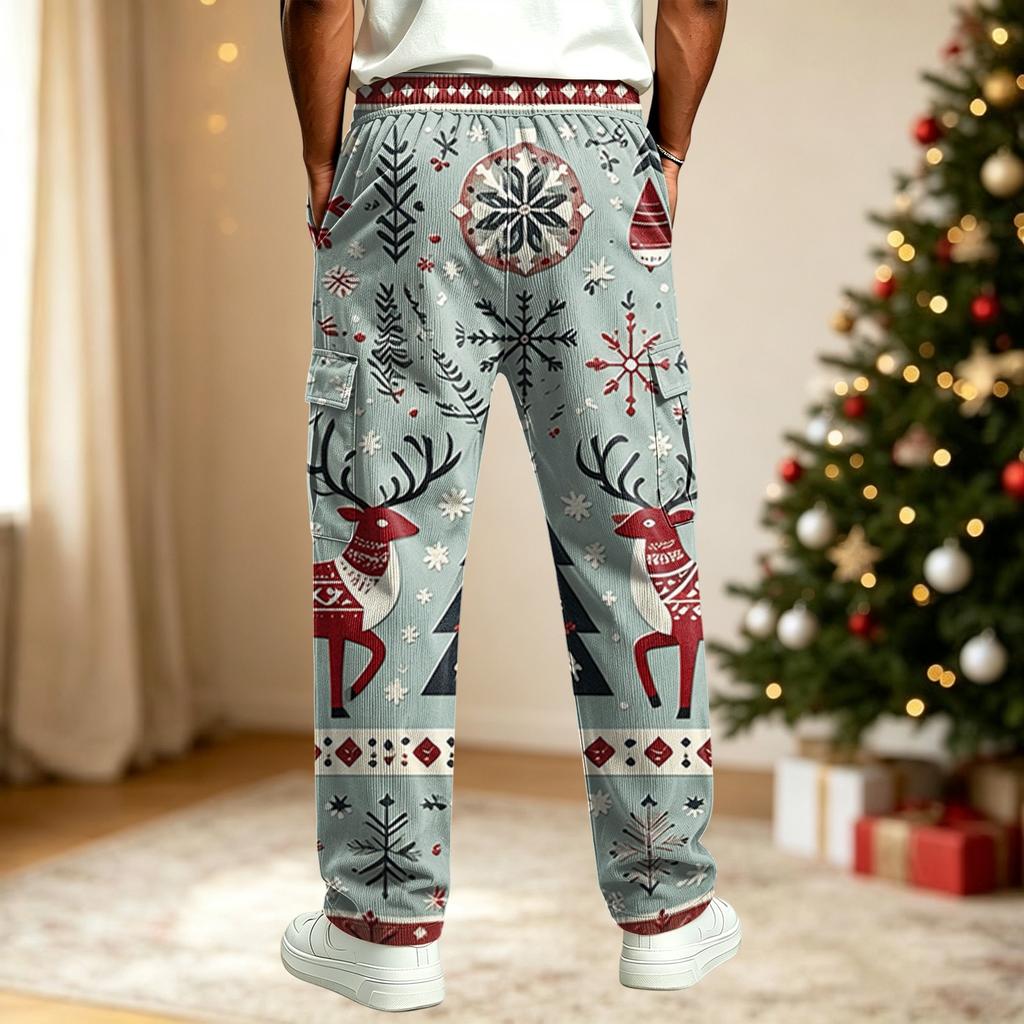 Herren Lässige Hose mit lockerem Schnitt und Weihnachtsdruck für Streetwear und Alltagskomfort