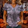 T-shirt d'Halloween pour femme à col en V et manches courtes, Haut décontracté élégant et confortable