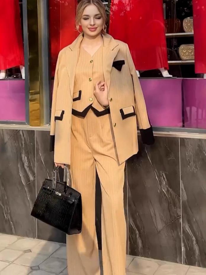 2025 Summer Three-Piece Suit: European & American Style Slimming High-Waist Blazer and Pants Set